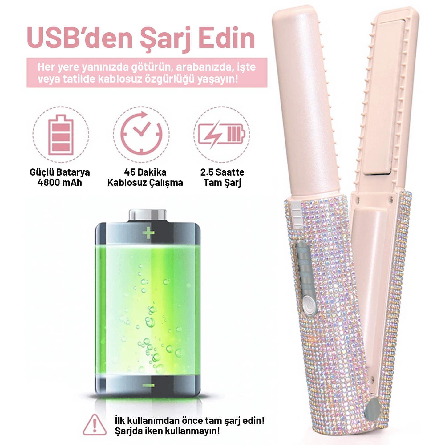 2'si 1 Arada Kablosuz Saç Düzleştirici & Kıvırıcı - HappyShopy